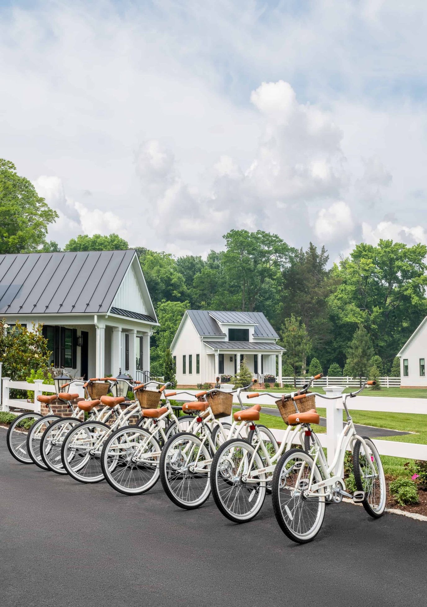 Bicycles lined up outside a facility
