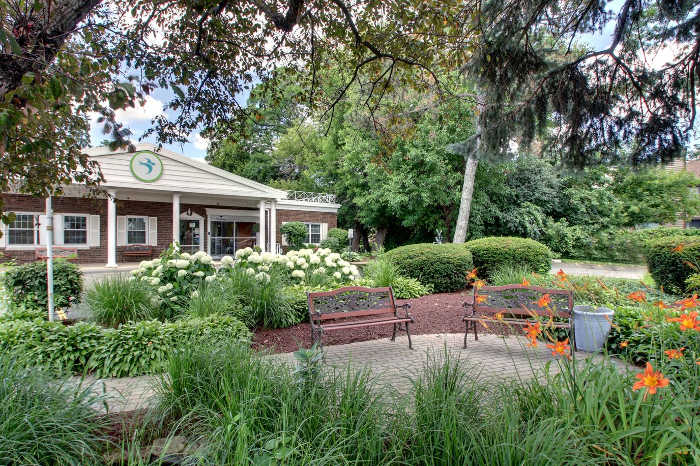 Beautiful outdoor garden space with seating