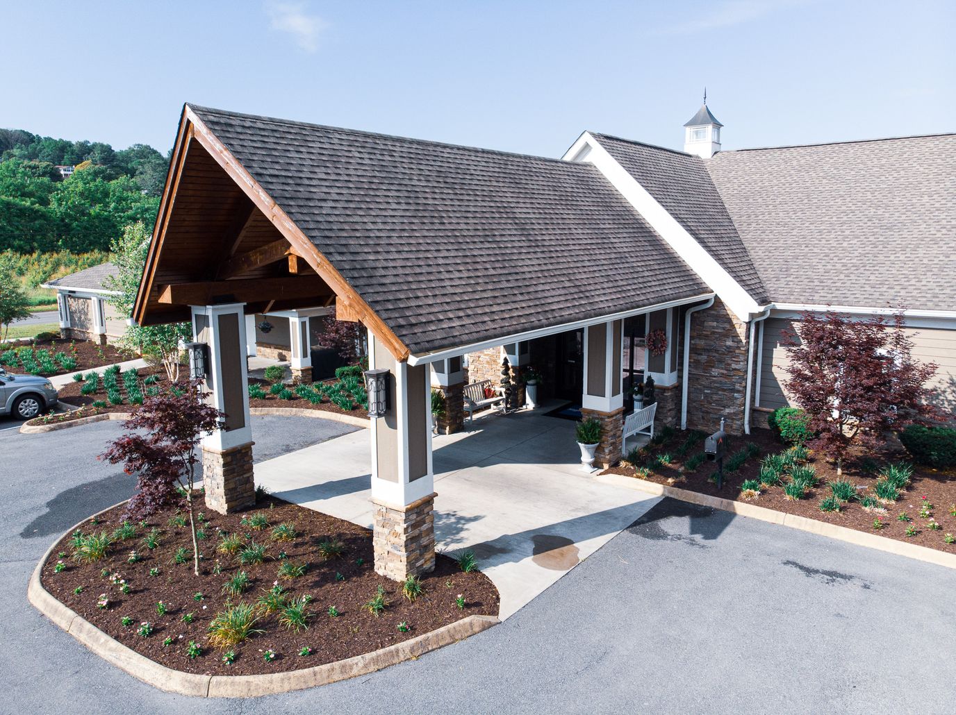 Exterior view of a senior living facility entrance