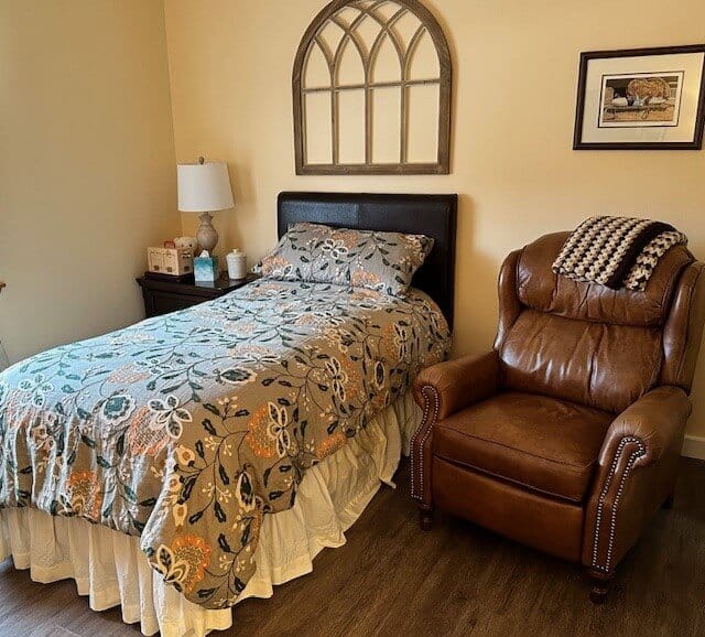 Cozy bedroom setup in an assisted living facility