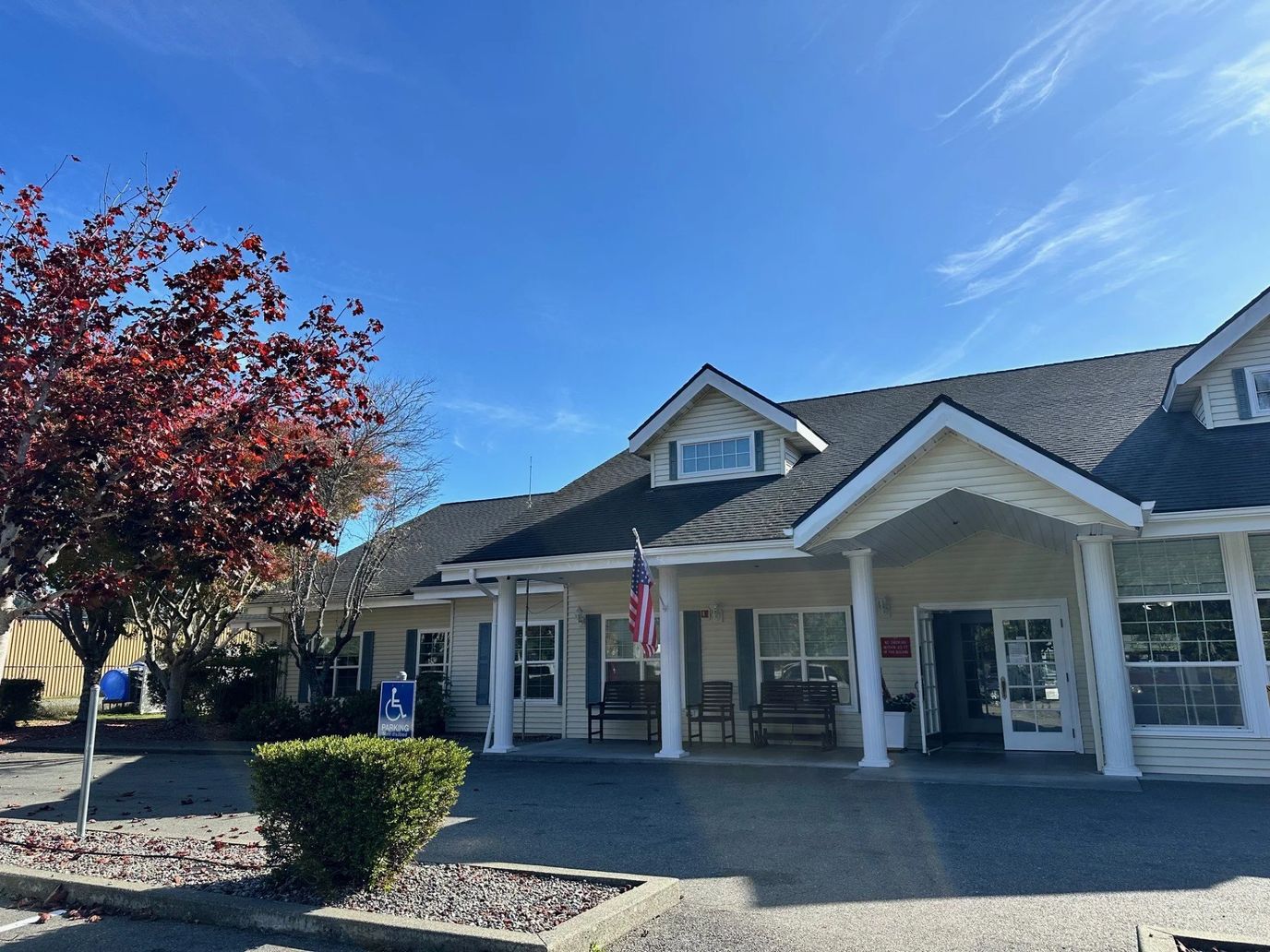 Front exterior of Addie Meedom House with accessible entrance