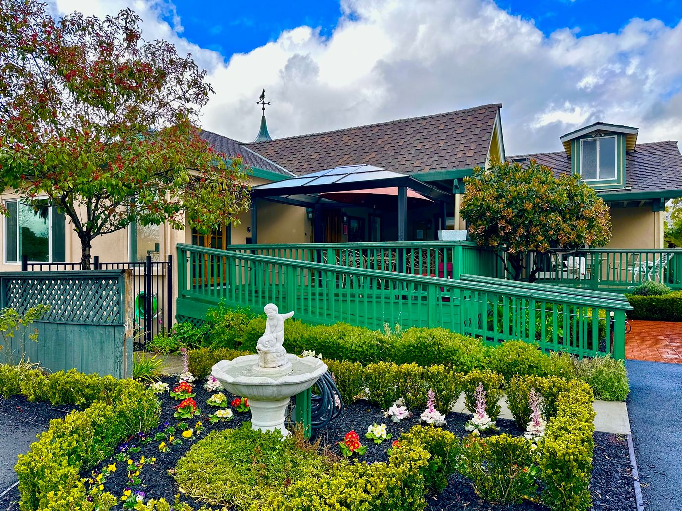 Exterior view of Bella Vista Village with landscaping
