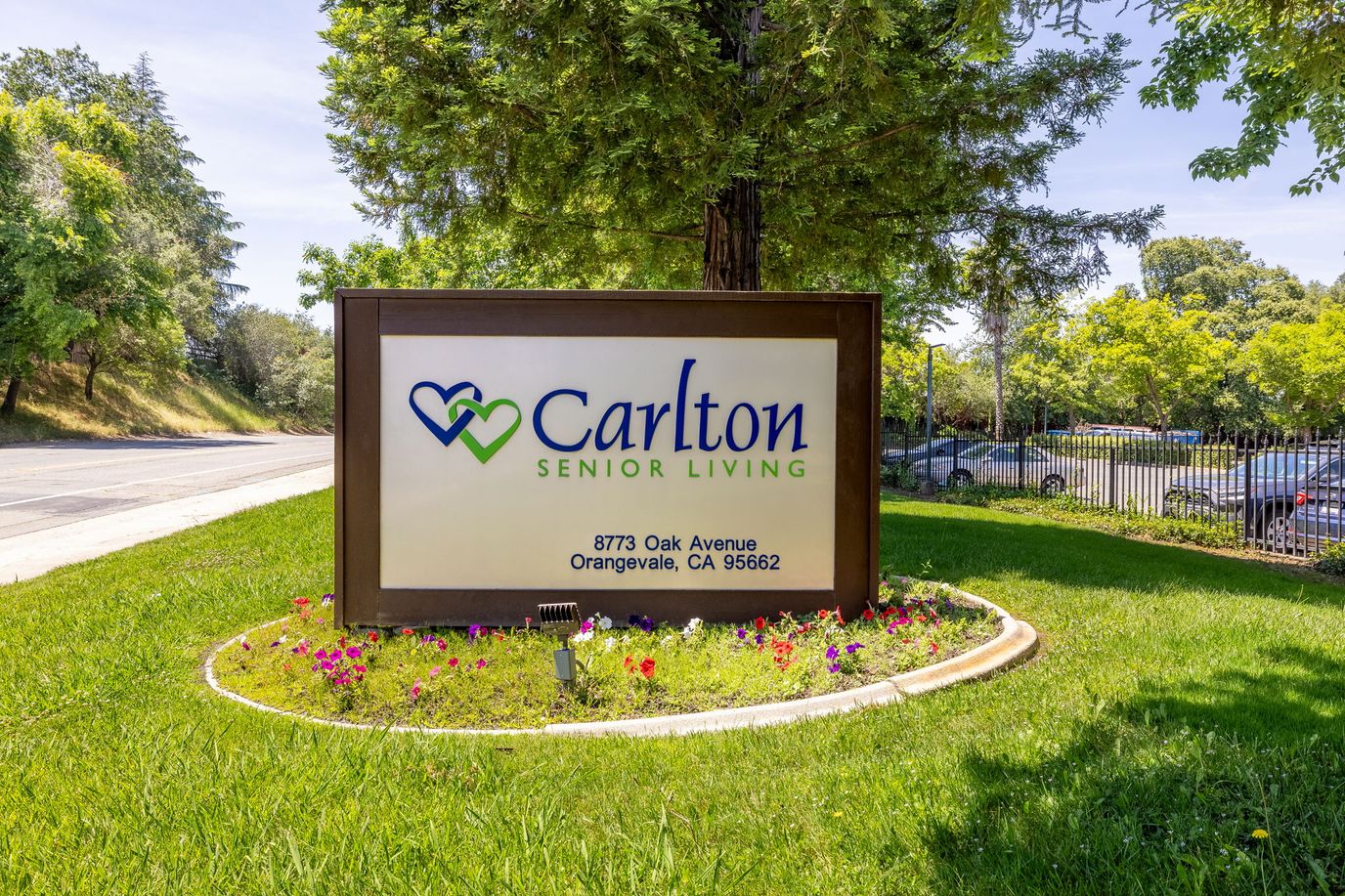 Exterior sign for Carlton Senior Living in Orangevale