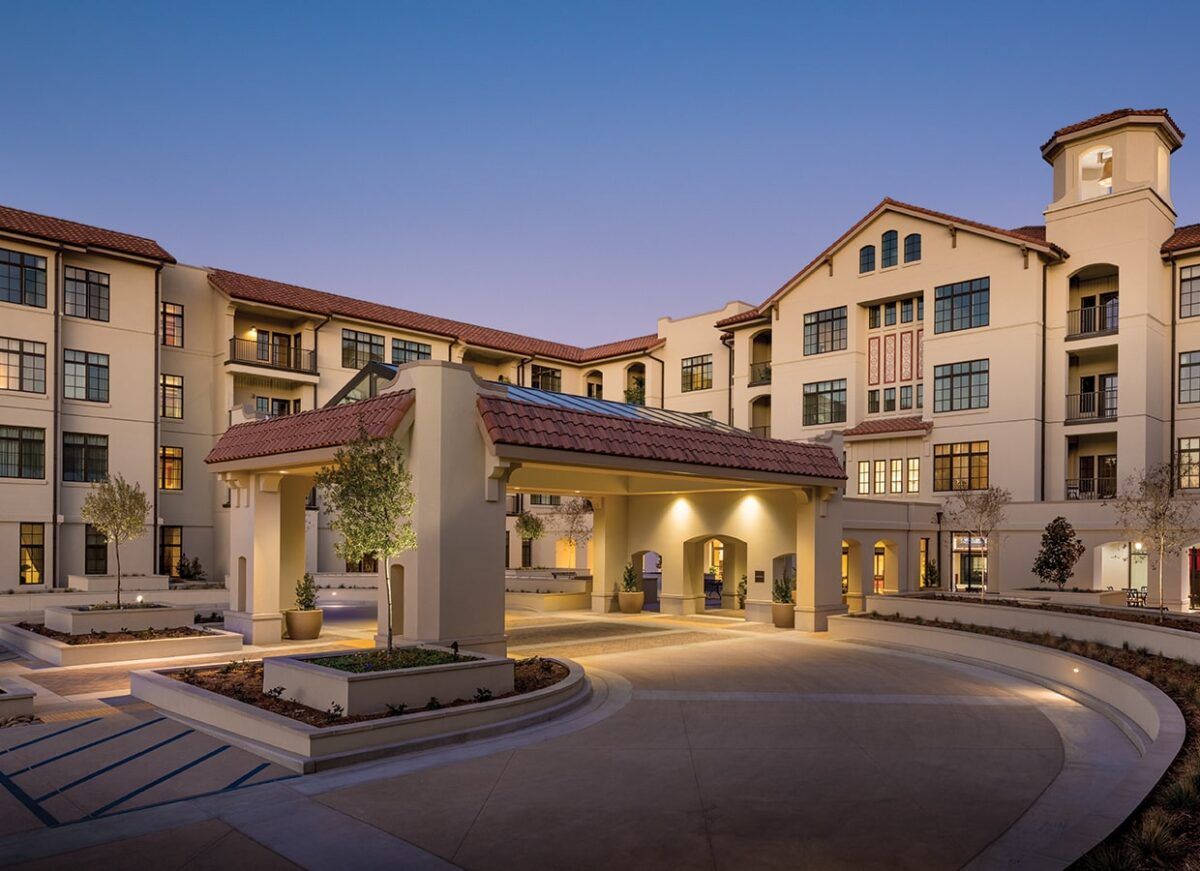 Exterior view of the Montecedro facility at dusk