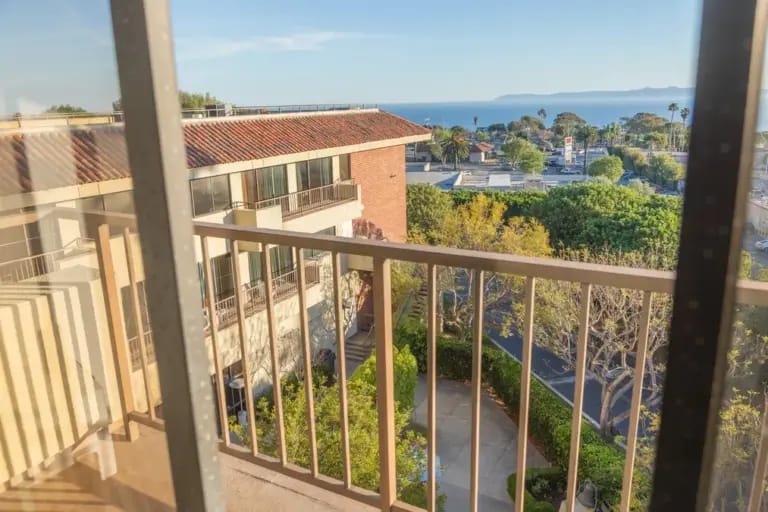 View from a balcony overlooking the facility and ocean