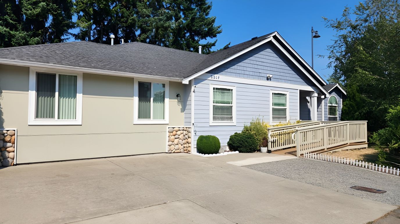 Exterior view of a senior care facility building