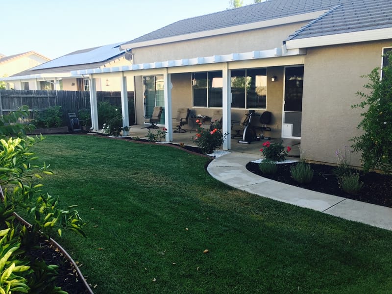 Well-maintained outdoor space with seating