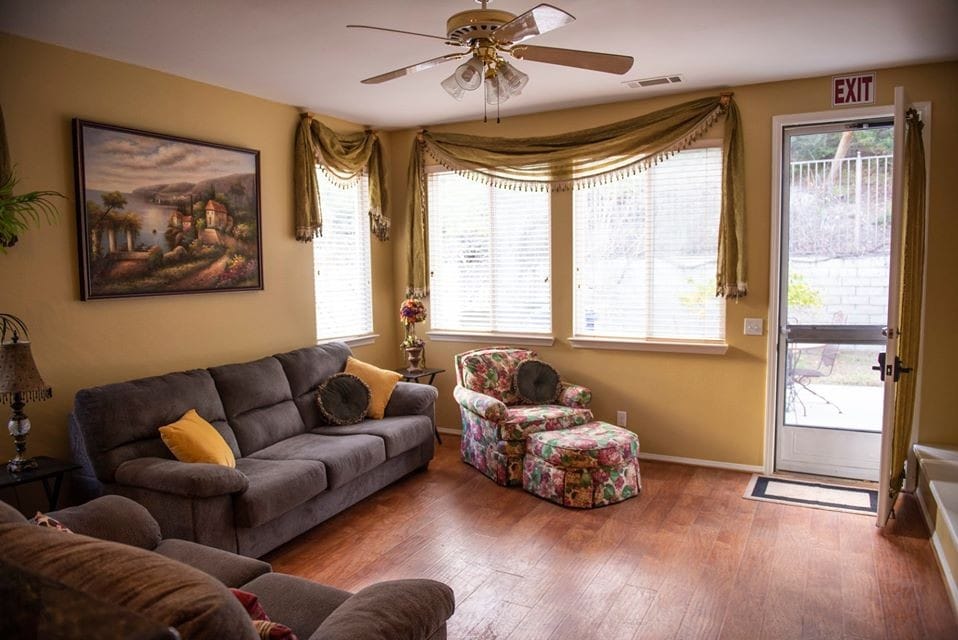 Cozy common area with couches and natural light
