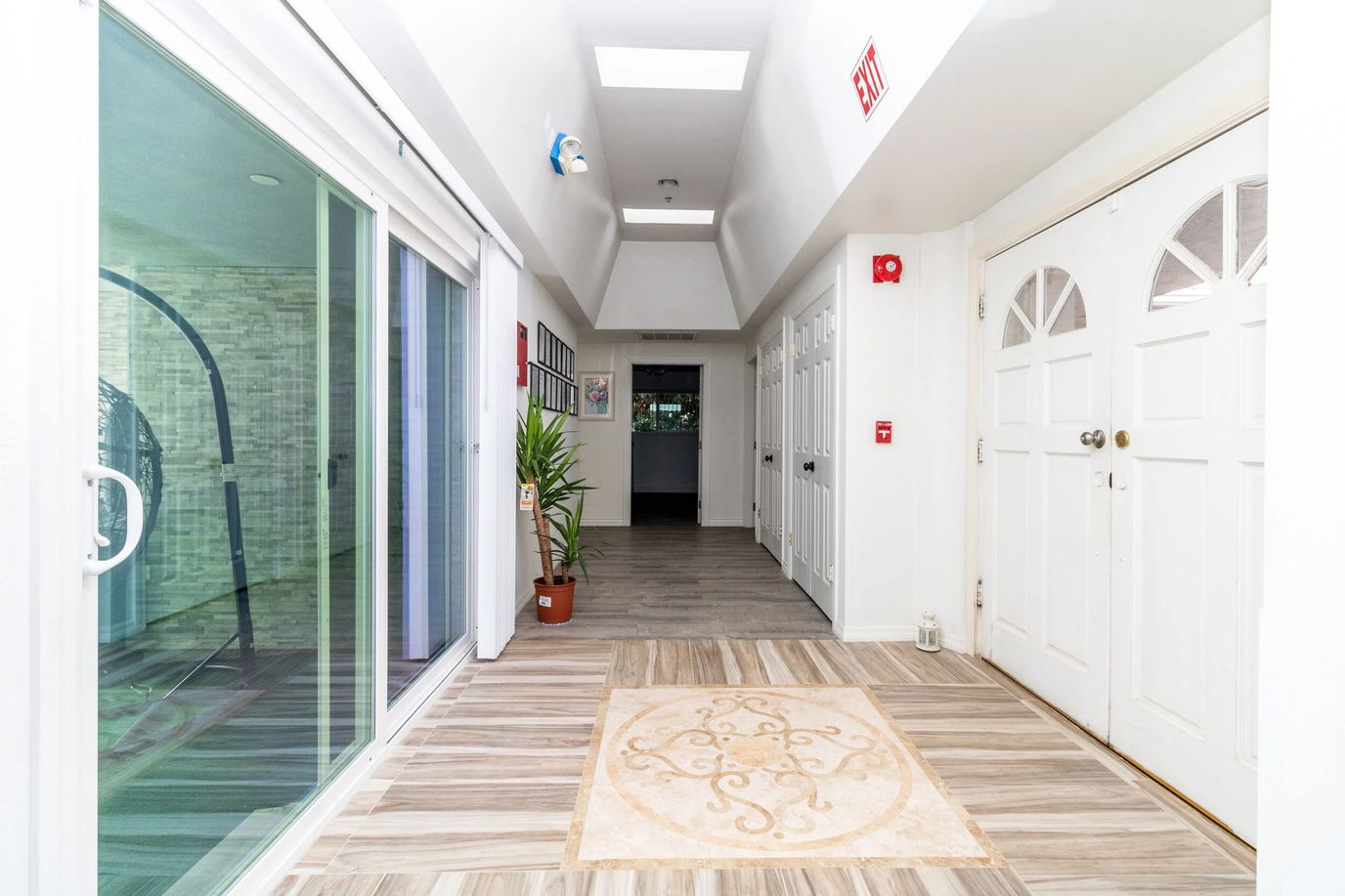 Bright interior corridor of a residential care facility