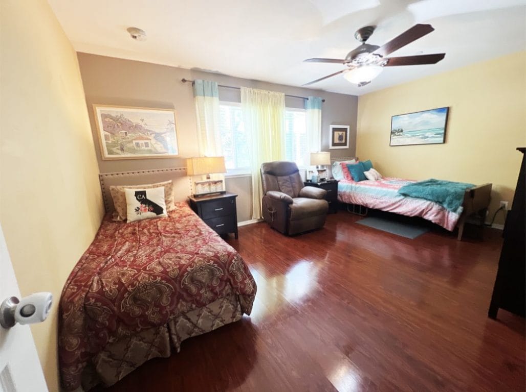 A cozy shared bedroom in a nursing home