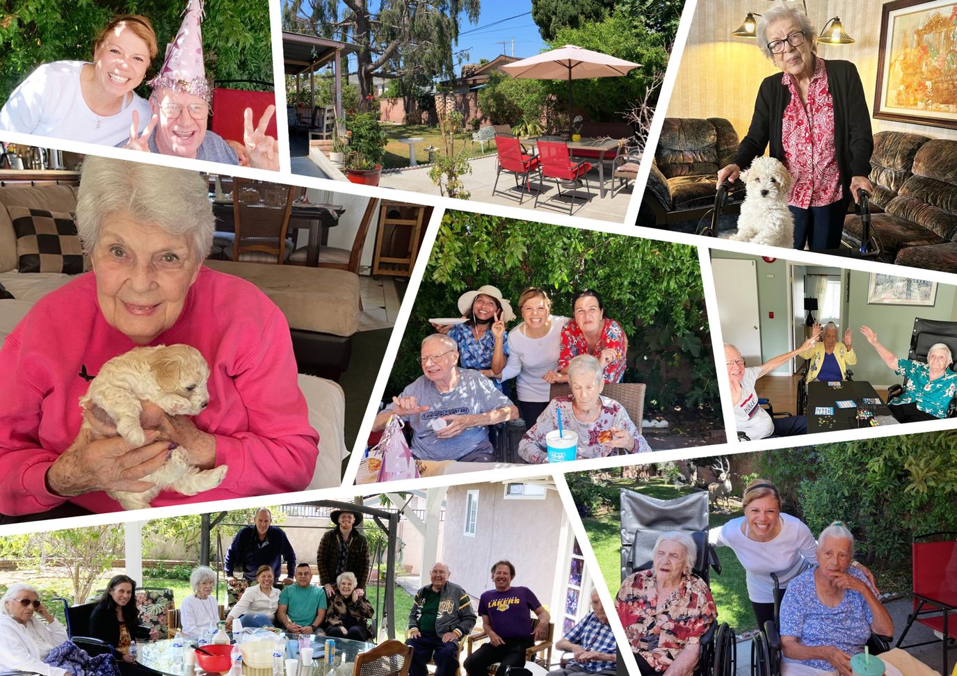 Residents and staff enjoying various activities in and outdoors