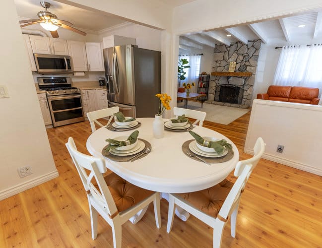 Bright dining room set for a meal