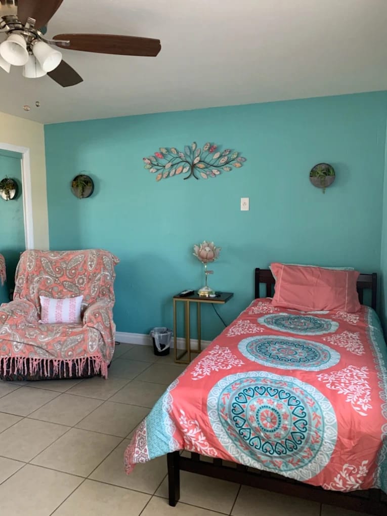 Bright interior of a resident's room with colorful decor
