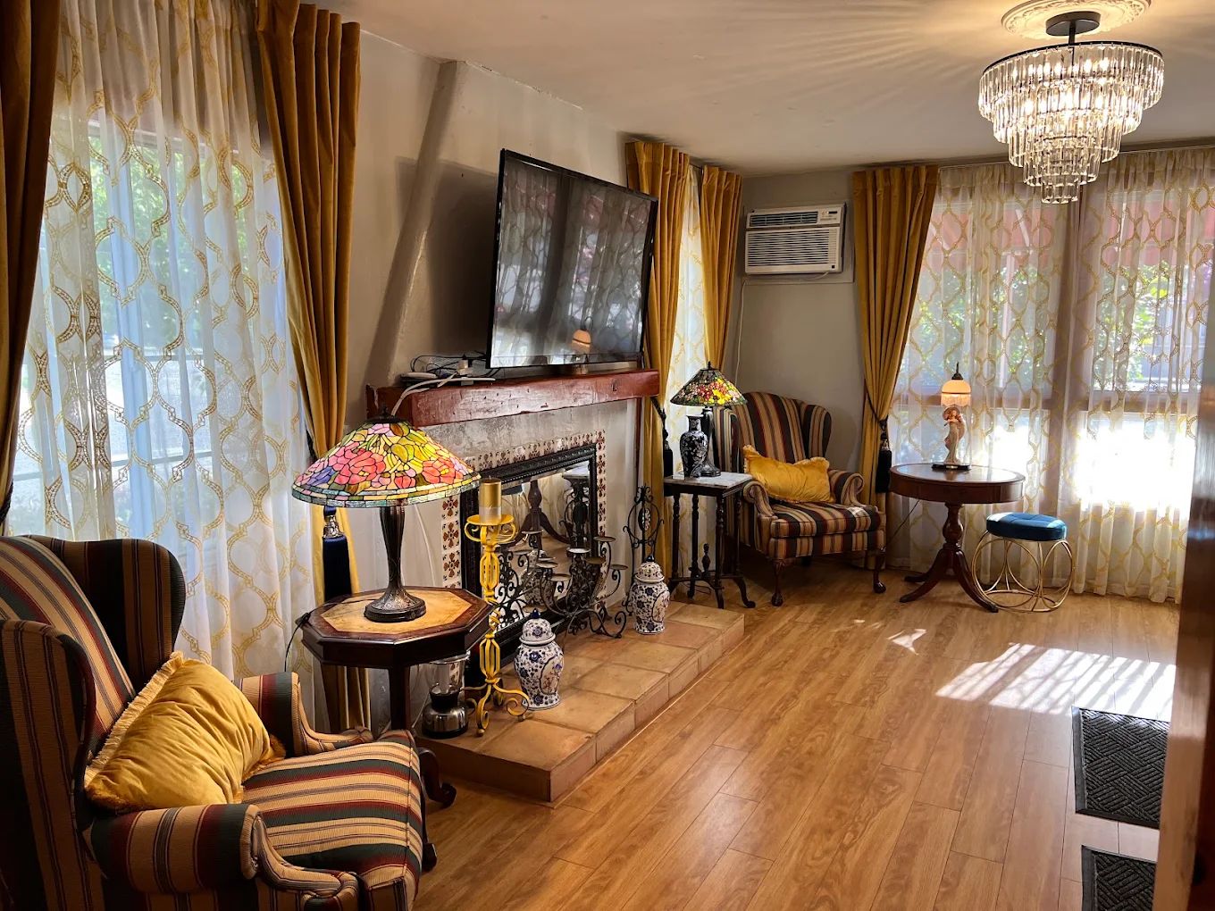 Bright common area with cozy seating and decor