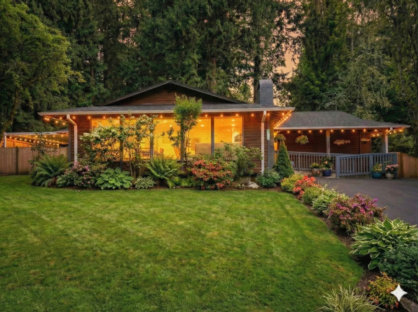 Exterior view of a well-lit assisted living house