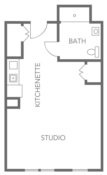 Architectural floor plan of a studio unit