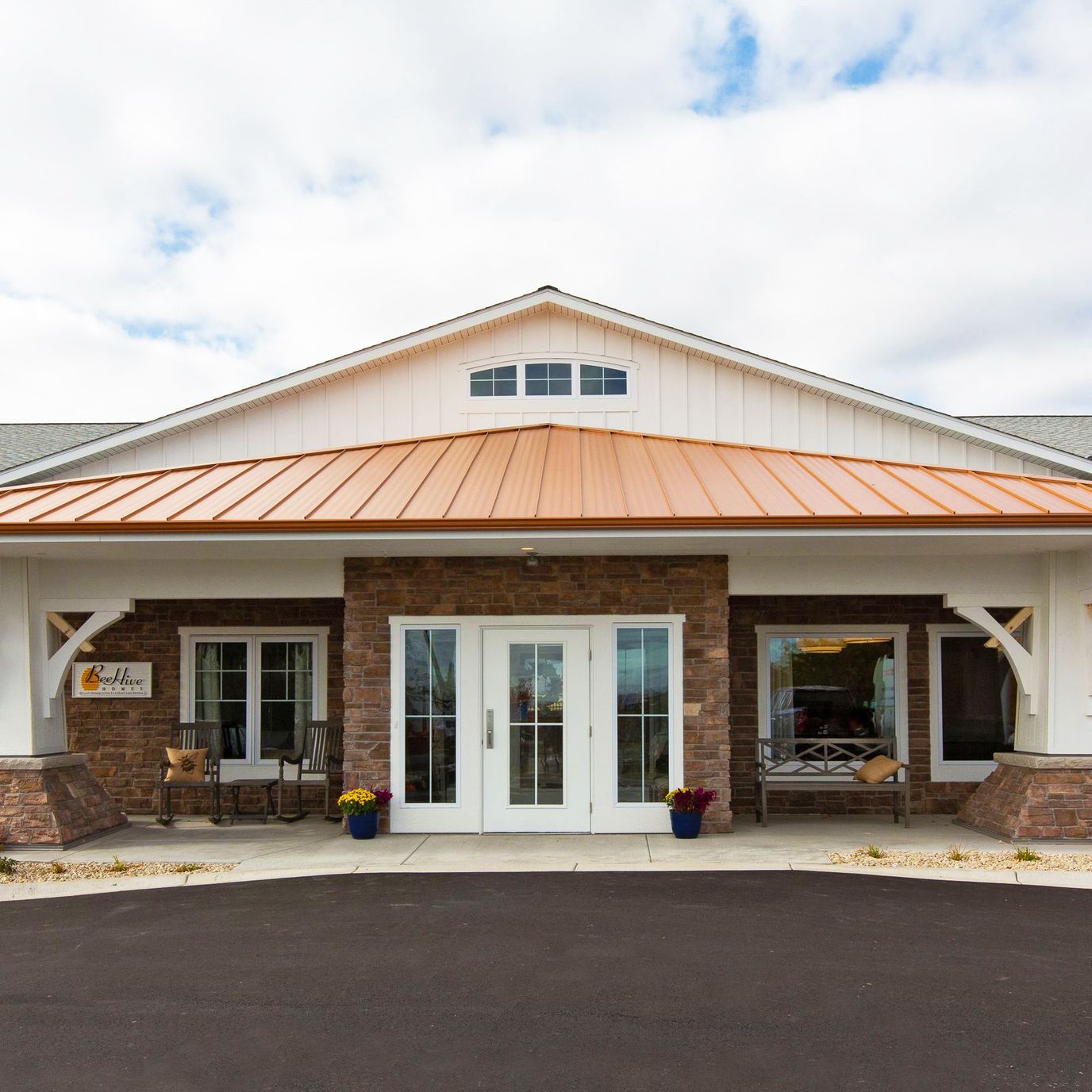 Exterior view of a senior living facility entrance