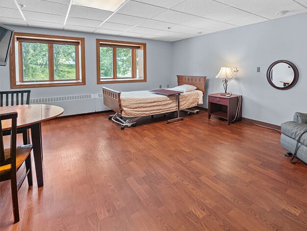 Simple interior of a resident room with windows