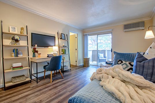 Cozy living area in a resident unit with modern decor