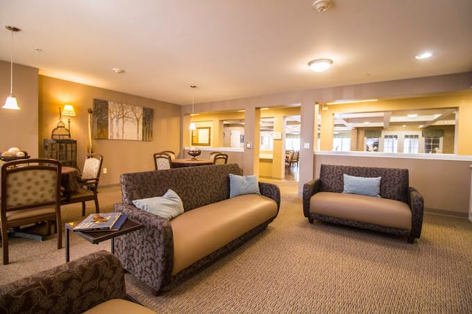 Cozy common area with seating and light decor
