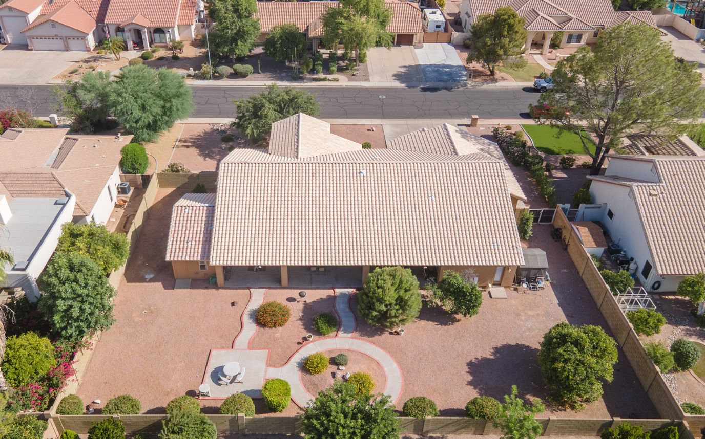 Aerial view of the assisted living facility's outdoor area.