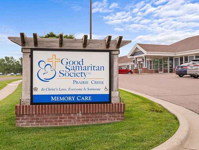 Facility signage with logo at the entrance