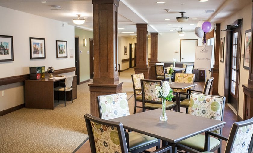 Interior common area with dining tables and chairs