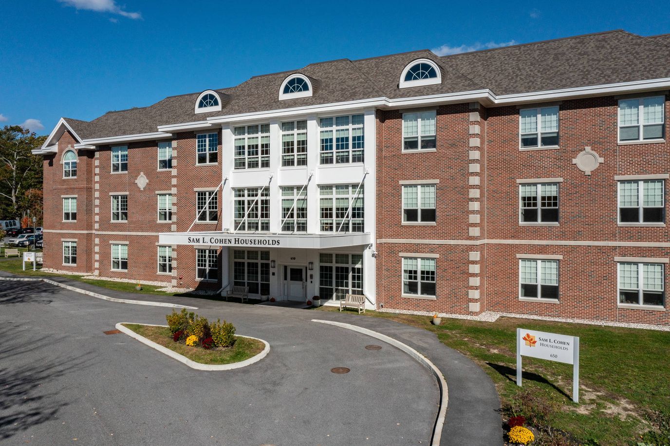 Exterior view of the senior living facility building