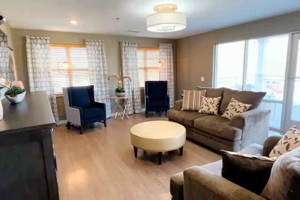 Cozy common area with comfortable seating and natural light