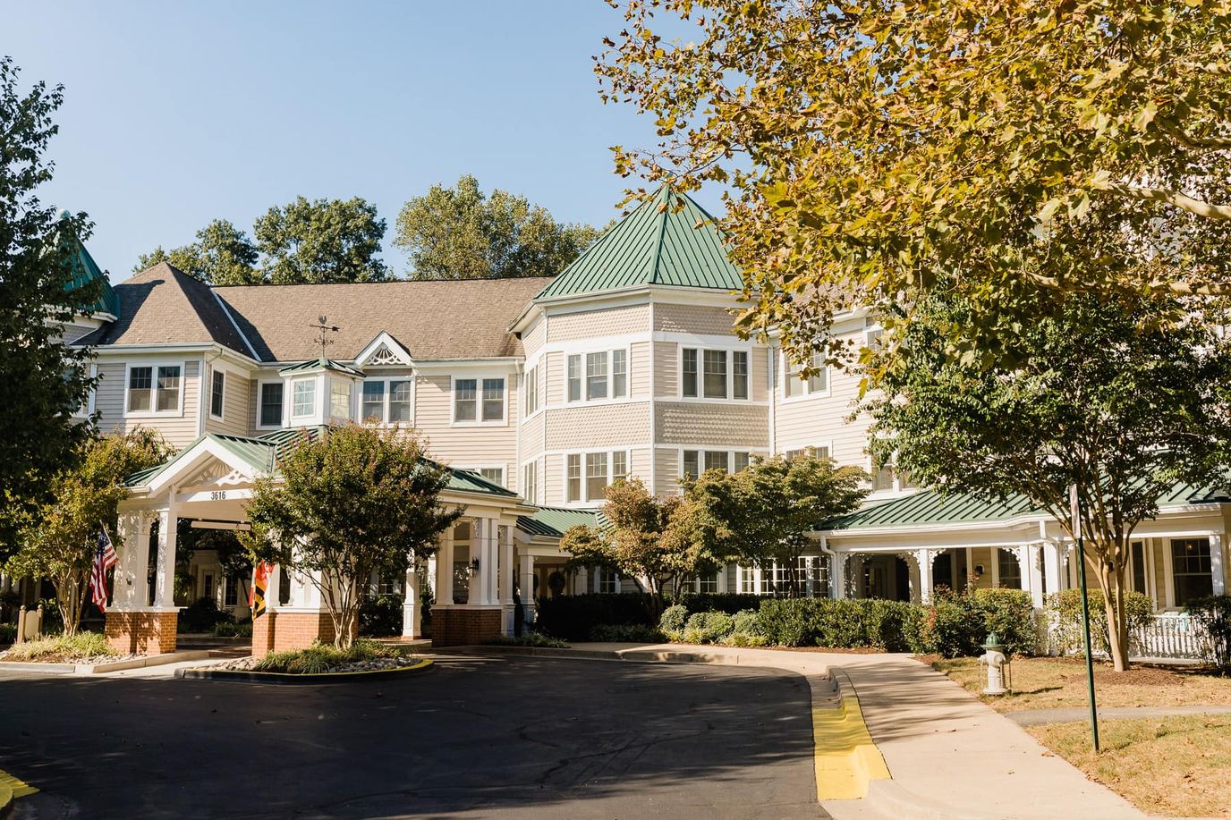 Exterior view of a senior living facility with entrance