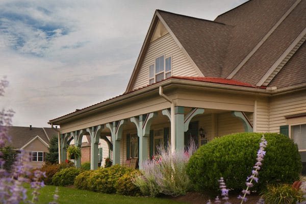 Welcoming outdoor space with landscaping near the entrance