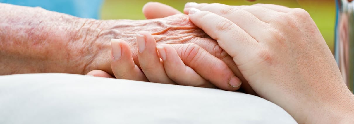 Close-up of two hands holding each other.