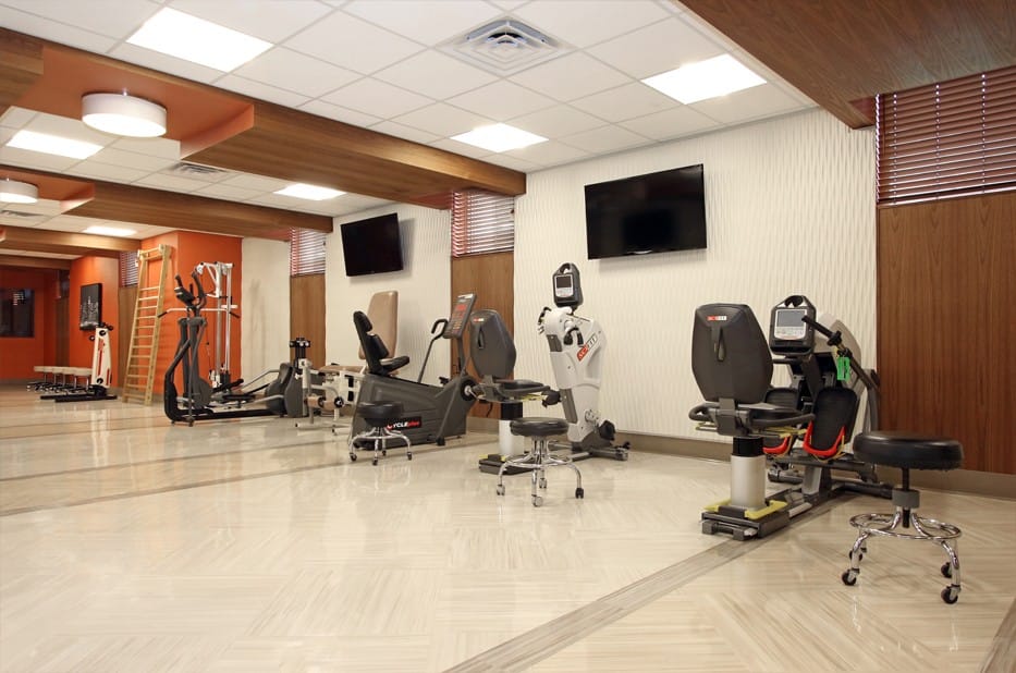 Interior view of a fitness area with exercise equipment