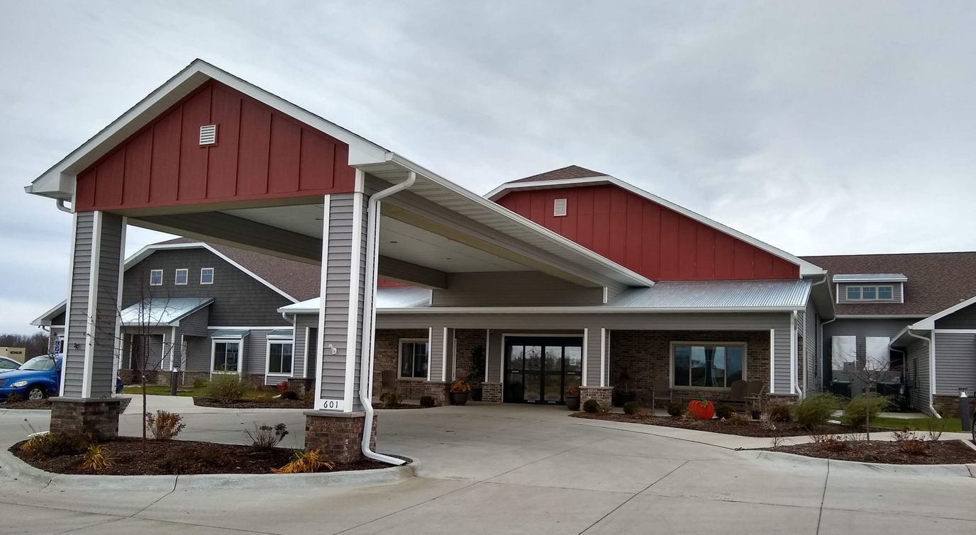 Exterior view of a senior living facility entrance