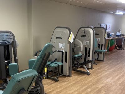Exercise equipment in a fitness area