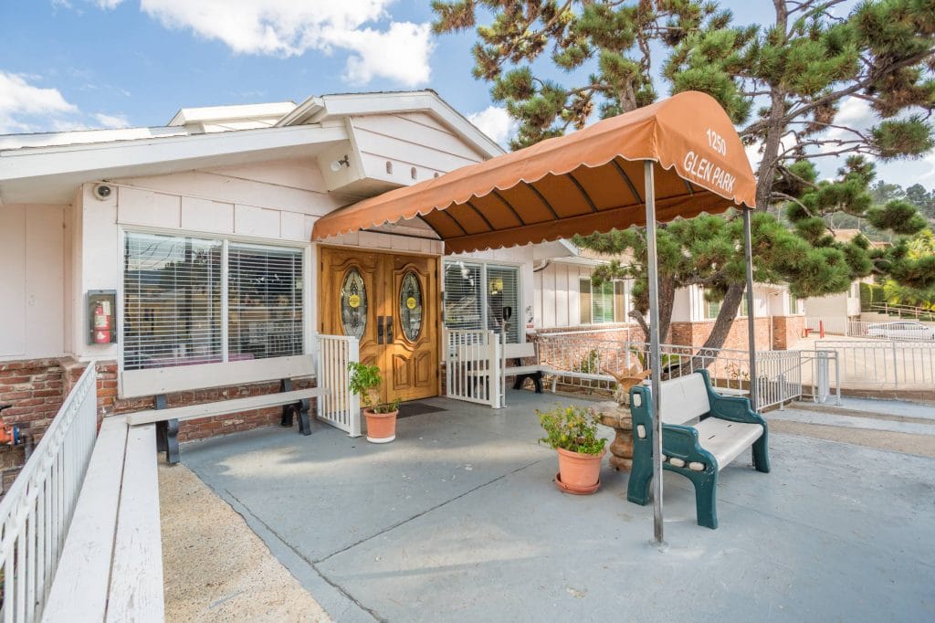 Exterior view of Glen Park entrance with covered awning