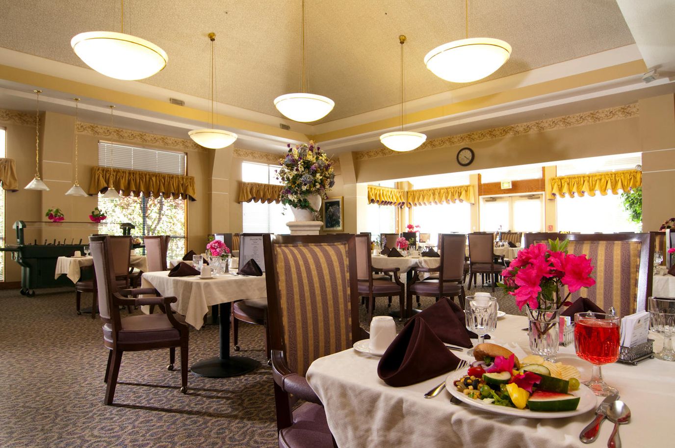 Elegant dining room set up for a meal service