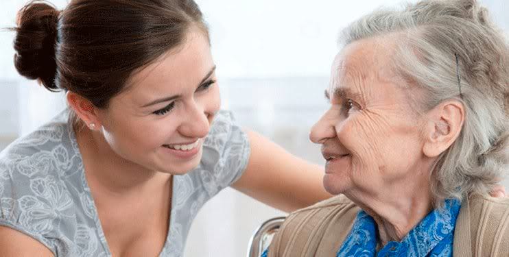 Staff member interacting with a resident