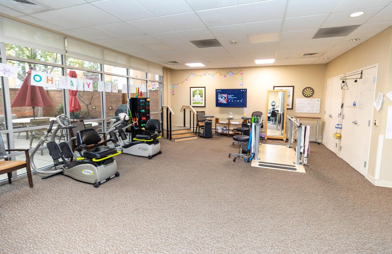 Interior exercise area with fitness equipment