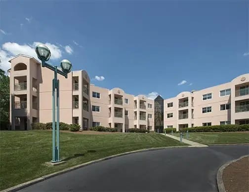 Exterior view of a senior living facility building