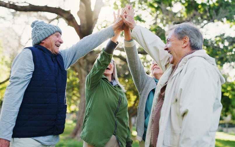 Residents enjoying a cheerful moment outdoors