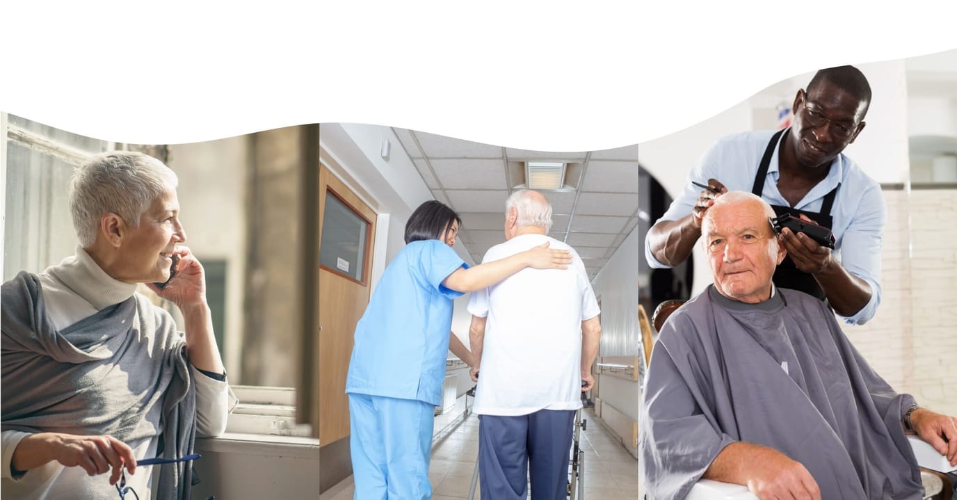 Residents and staff engaging in various activities