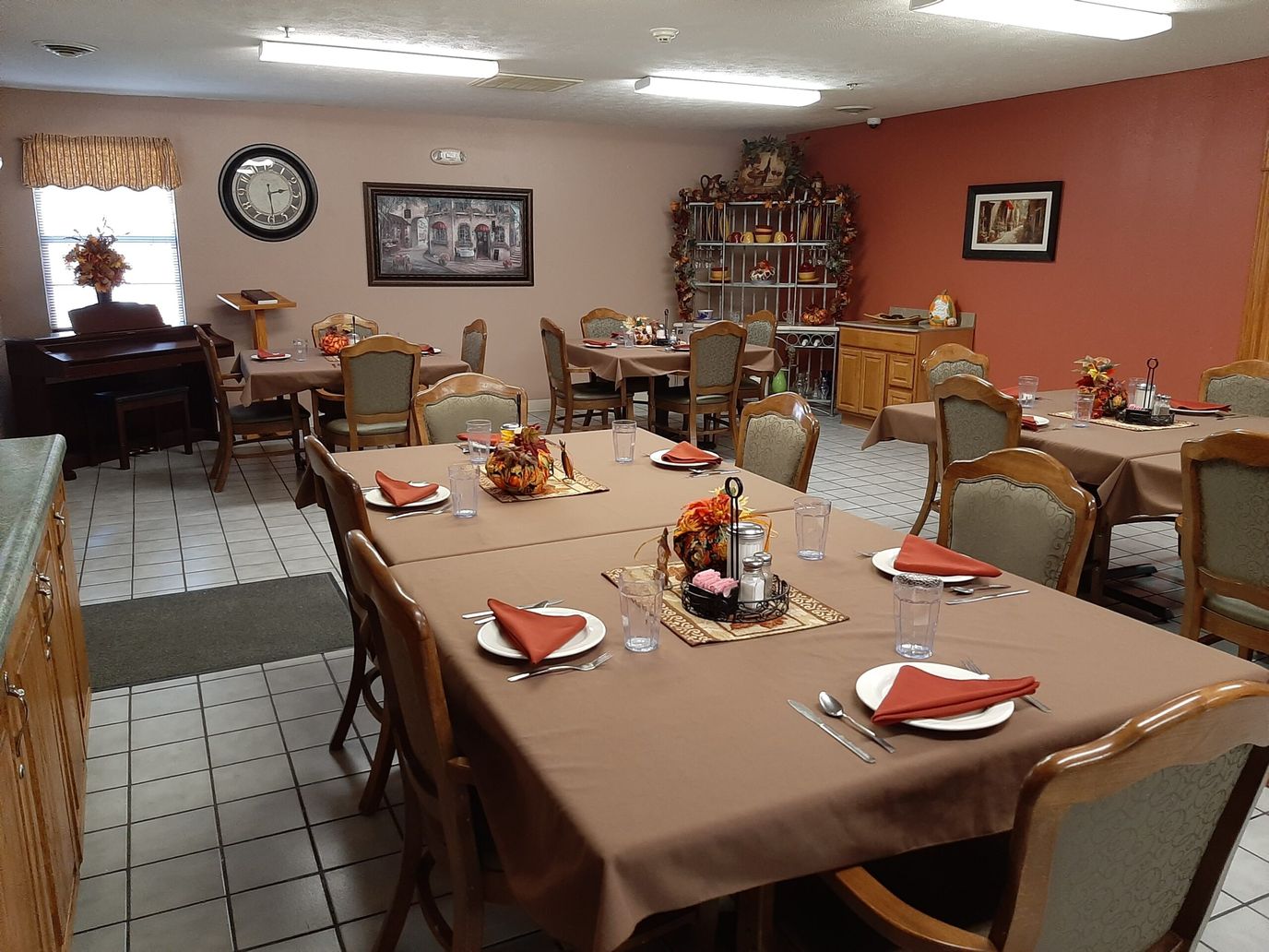 Dining area setup for a meal with elegant decor