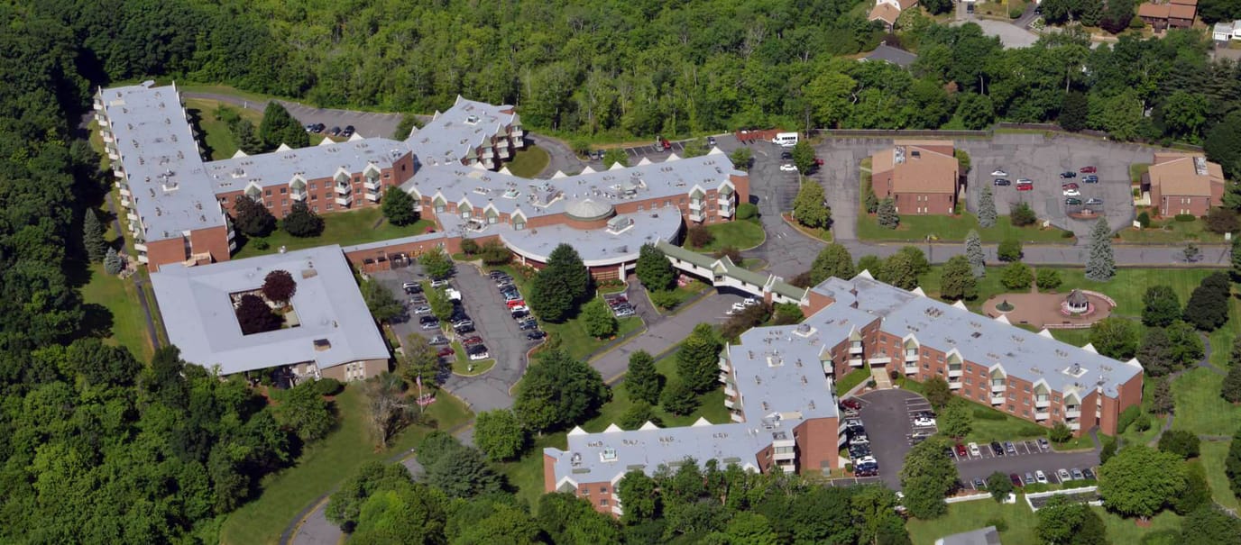 Aerial view of Southgate at Shrewsbury facilities and surroundings.
