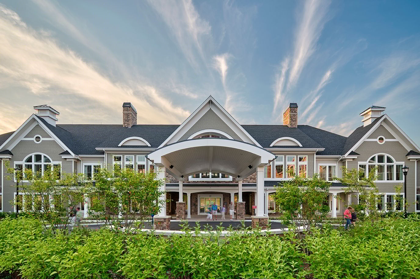 Exterior view of High Point Center for Care at sunset