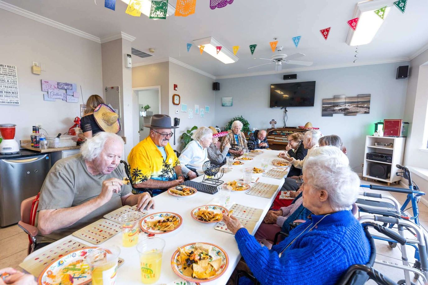 Residents enjoying a meal during a social event