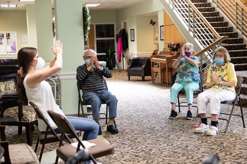 Residents participating in an activity in a common area