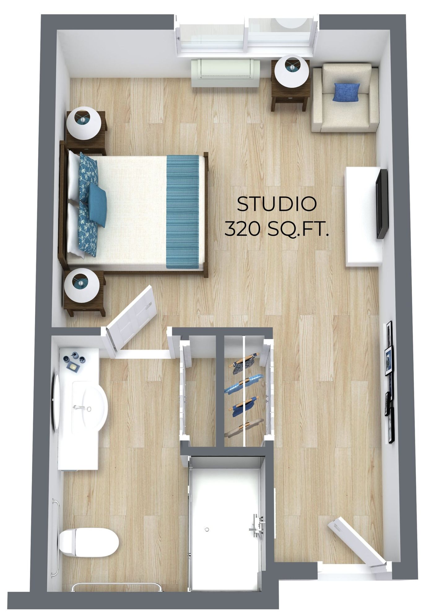 Floor plan of a studio apartment layout