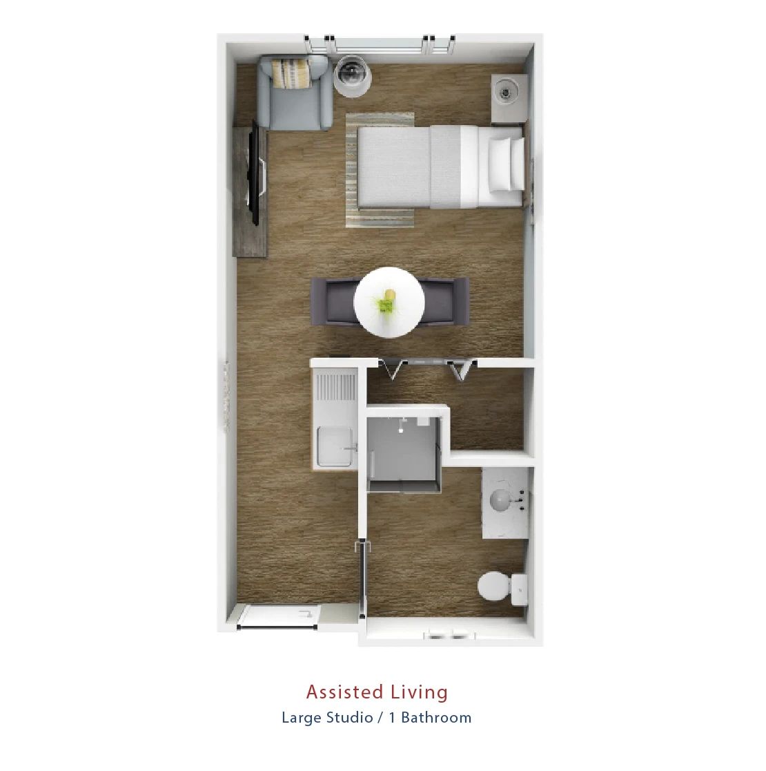 Floor plan of a large studio apartment