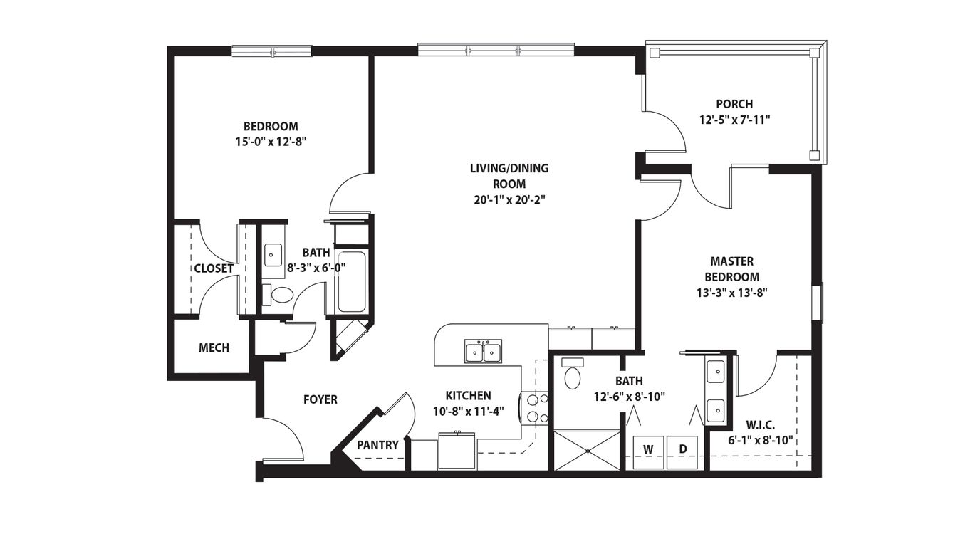 Architectural floor plan of a living unit